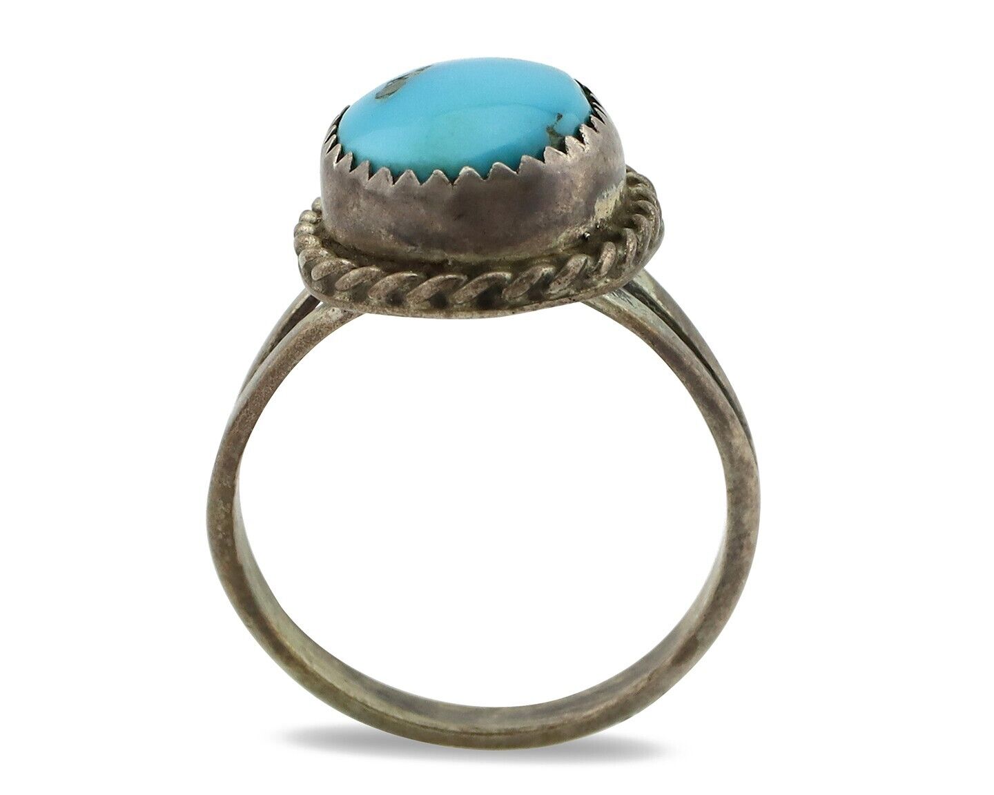 Navajo Ring .925 Silver Sleeping Beauty Turquoise Native Artist C.80's