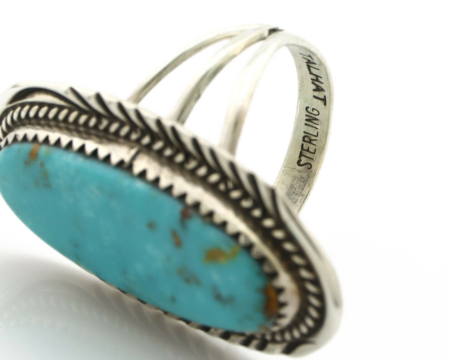 Navajo Ring .925 Silver Kingman Turquoise Artist Signed Talhat C.80's