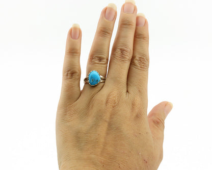 Navajo Ring .925 Silver Sleeping Beauty Turquoise Native American Artist C.1980s