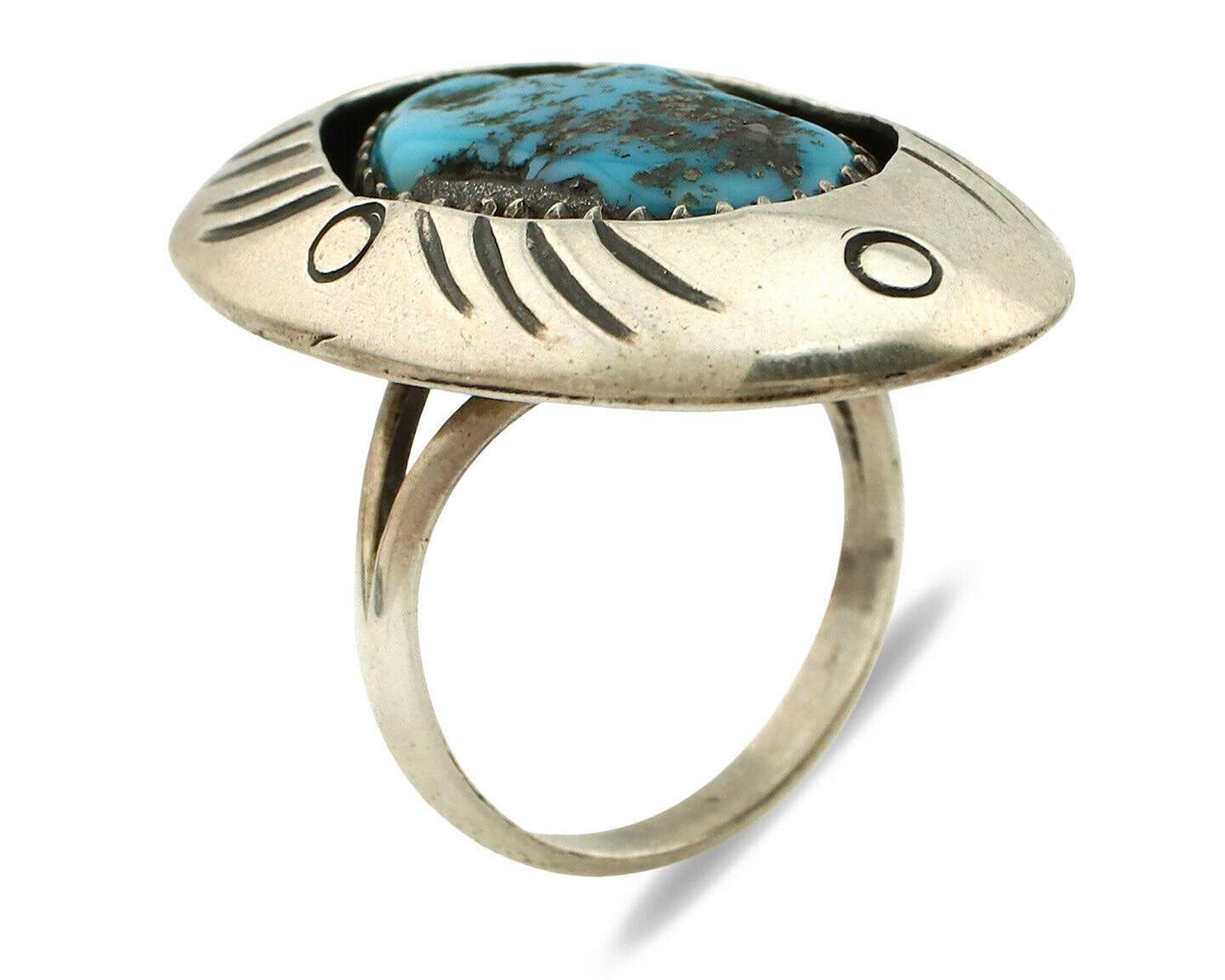 Navajo Handmade Ring .925 Silver Blue Turquoise Artist Signed WC C.1980's