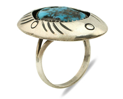 Navajo Handmade Ring .925 Silver Blue Turquoise Artist Signed WC C.1980's