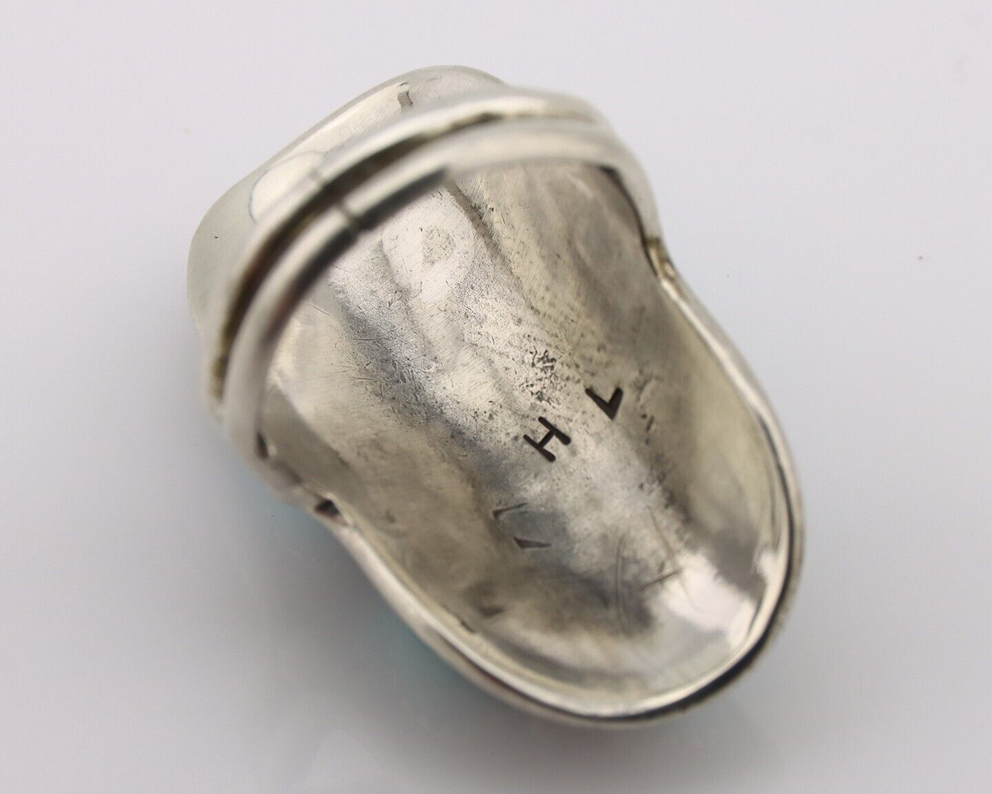 Navajo Ring .925 Silver Natural Blue Turquoise Artist Signed L Henderson C.80's