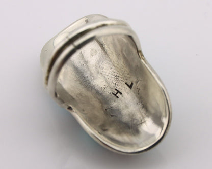 Navajo Ring .925 Silver Natural Blue Turquoise Artist Signed L Henderson C.80's
