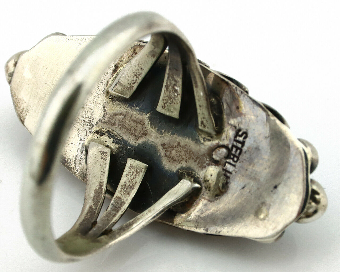 Navajo Ring .925 Silver Natural Blue Turquoise Artist Signed SC C.80's