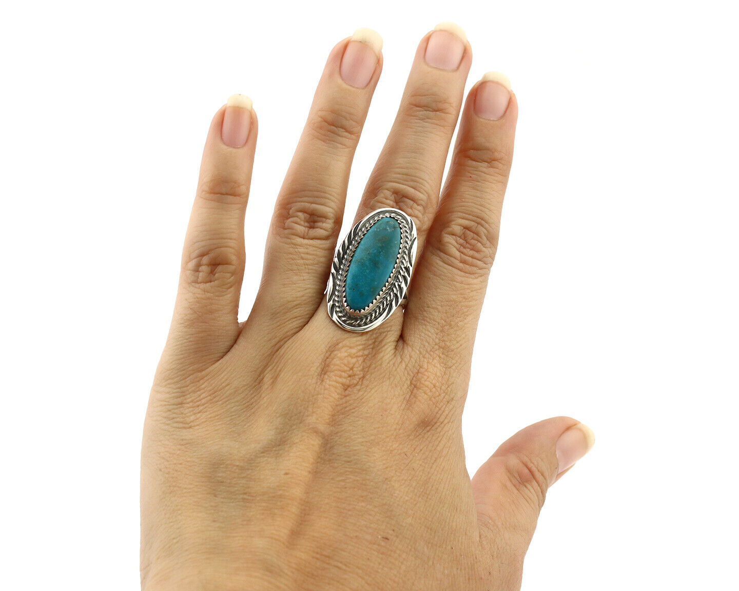 Navajo Ring 925 Silver Natural Blue Turquoise Native American Artist C.1980's
