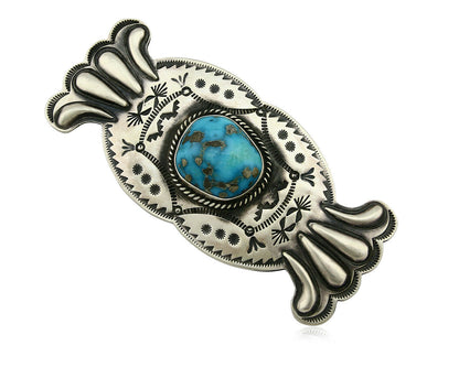 Navajo Handmade Turquoise Pin .925 Sterling Silver Signed Artist PJ Begay C.80's