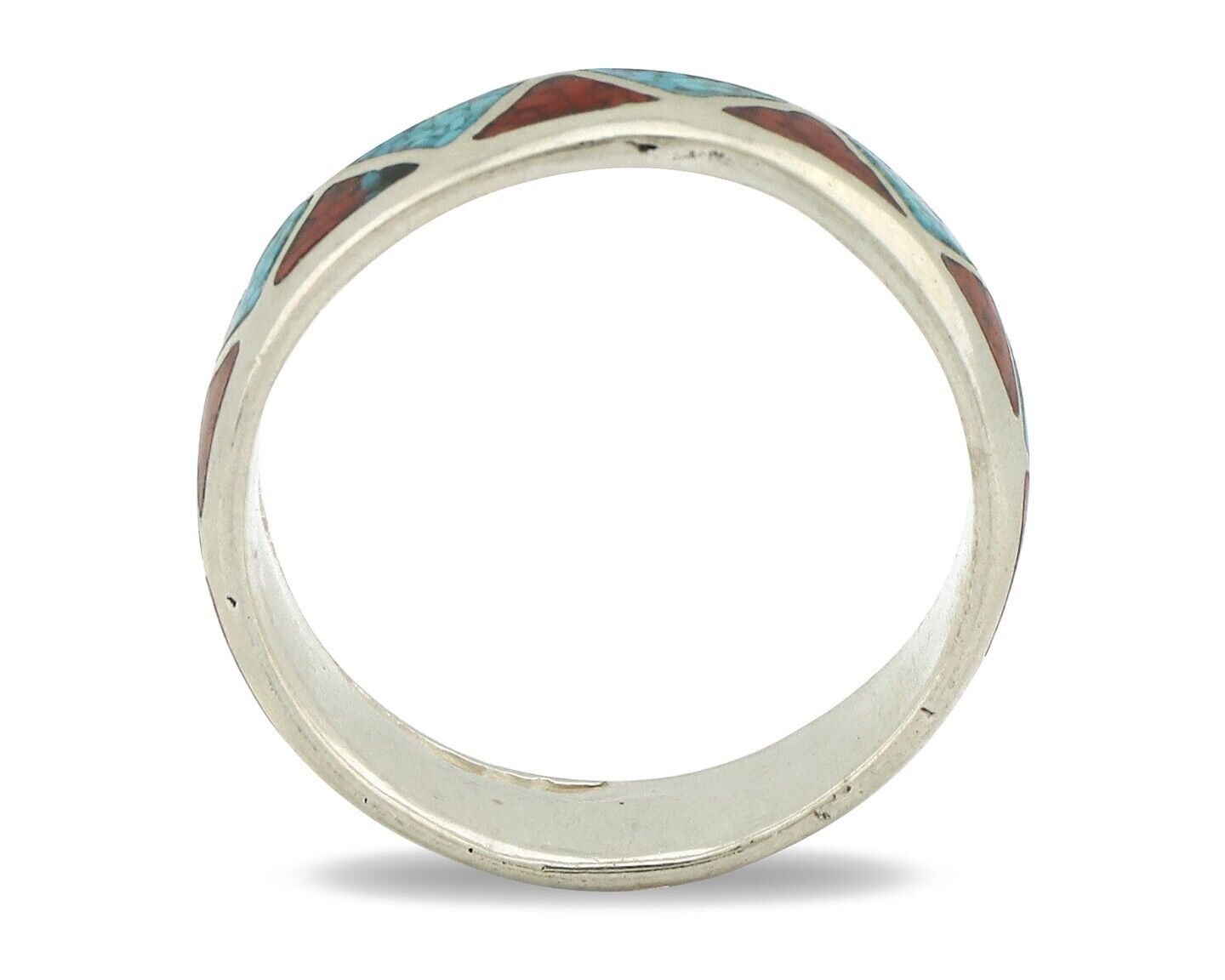 Navajo Ring 925 Silver Natural Turquoise & Coral Native American Artist C.80's