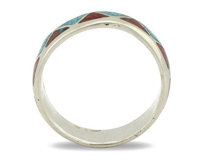 Navajo Ring 925 Silver Natural Turquoise & Coral Native American Artist C.80's