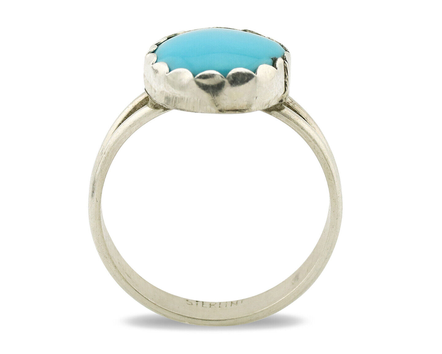 Navajo Ring .925 Silver Sleeping Beauty Turquoise Native American Artist C.1980s