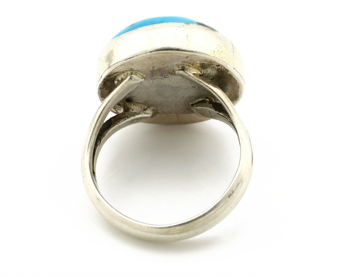 Navajo Shield Ring .925 Silver Kingman Turquoise Native American Artist C.80's