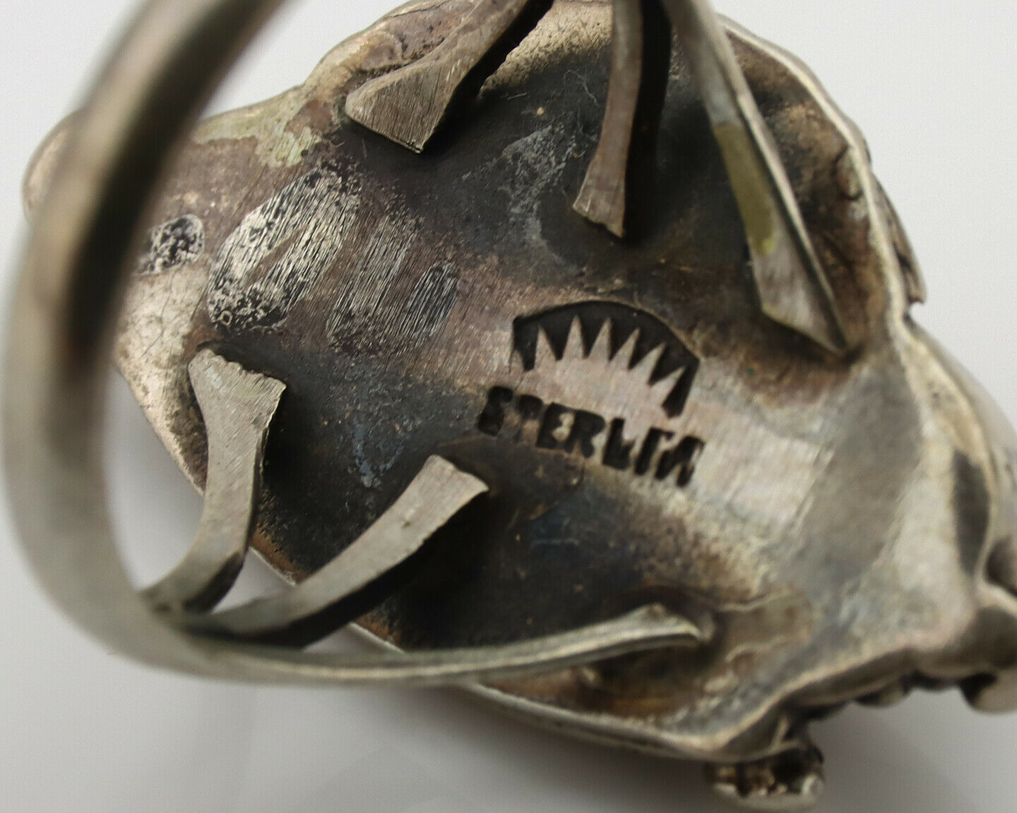 Navajo Ring .925 Silver Manassas Turquoise Signed Native Artist C.80's
