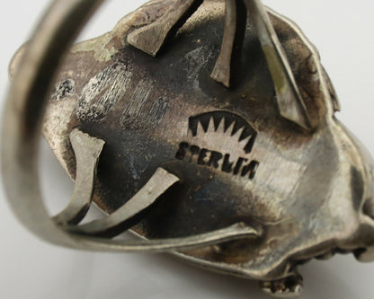 Navajo Ring .925 Silver Manassas Turquoise Signed Native Artist C.80's