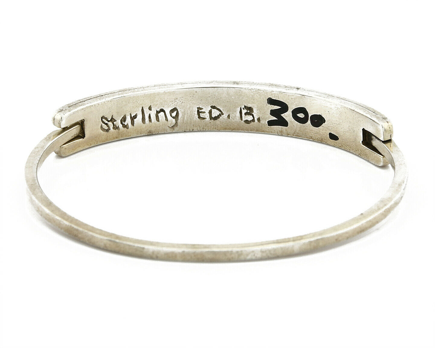 Vtg Navajo Signed ED. B Handmade Inlaid .925 Silver Bracelet