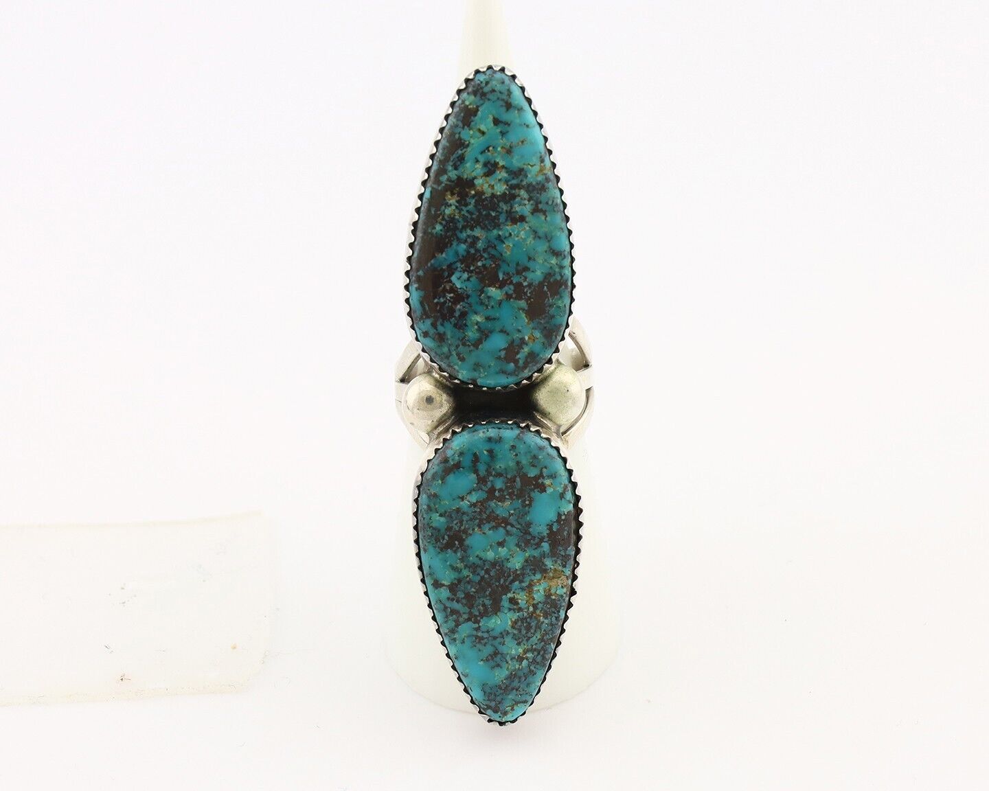 Navajo Ring 925 Silver Black & Blue Turquoise Artist Signed LTB C.80's