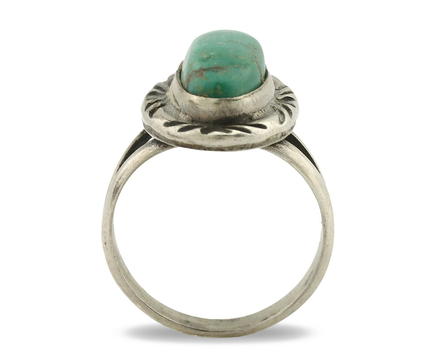 Navajo Ring .925 Silver Kingman Turquoise Native Artist Signed C.80's