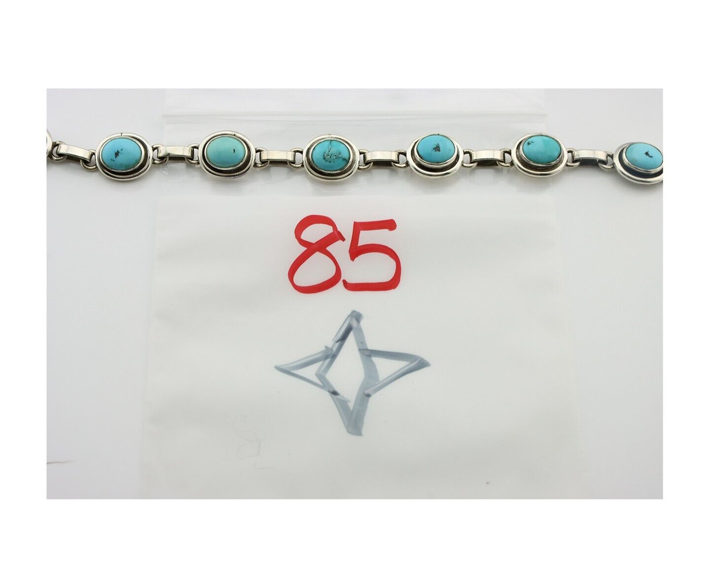 Navajo Link Bracelet .925 Silver Blue Turquoise Native American Artist C.80's