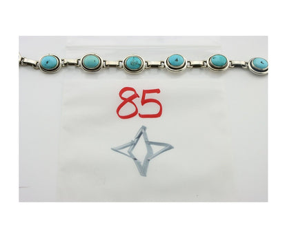 Navajo Link Bracelet .925 Silver Blue Turquoise Native American Artist C.80's