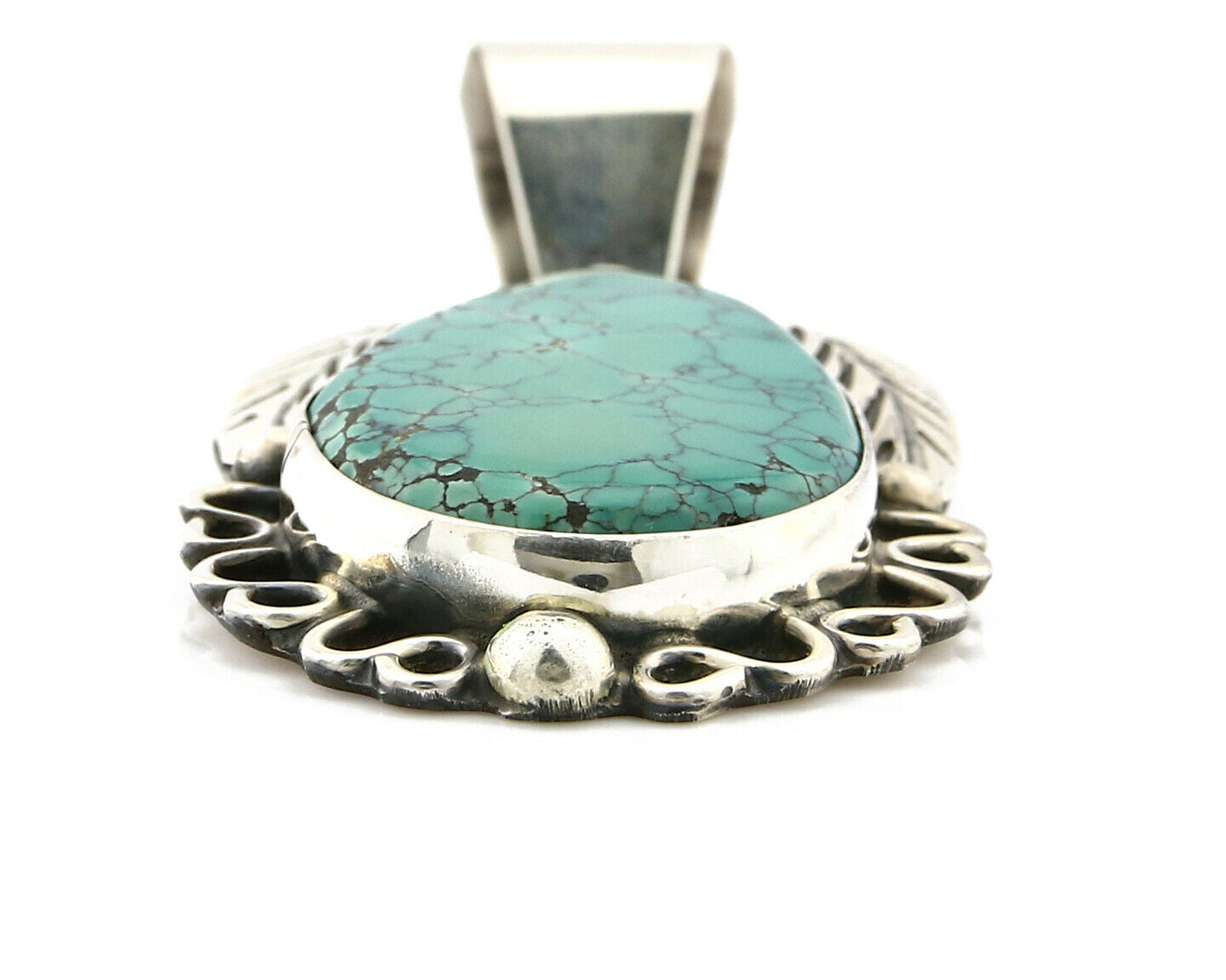 Navajo Pendant .925 Silver Spiderweb Turquoise Native American C.80's