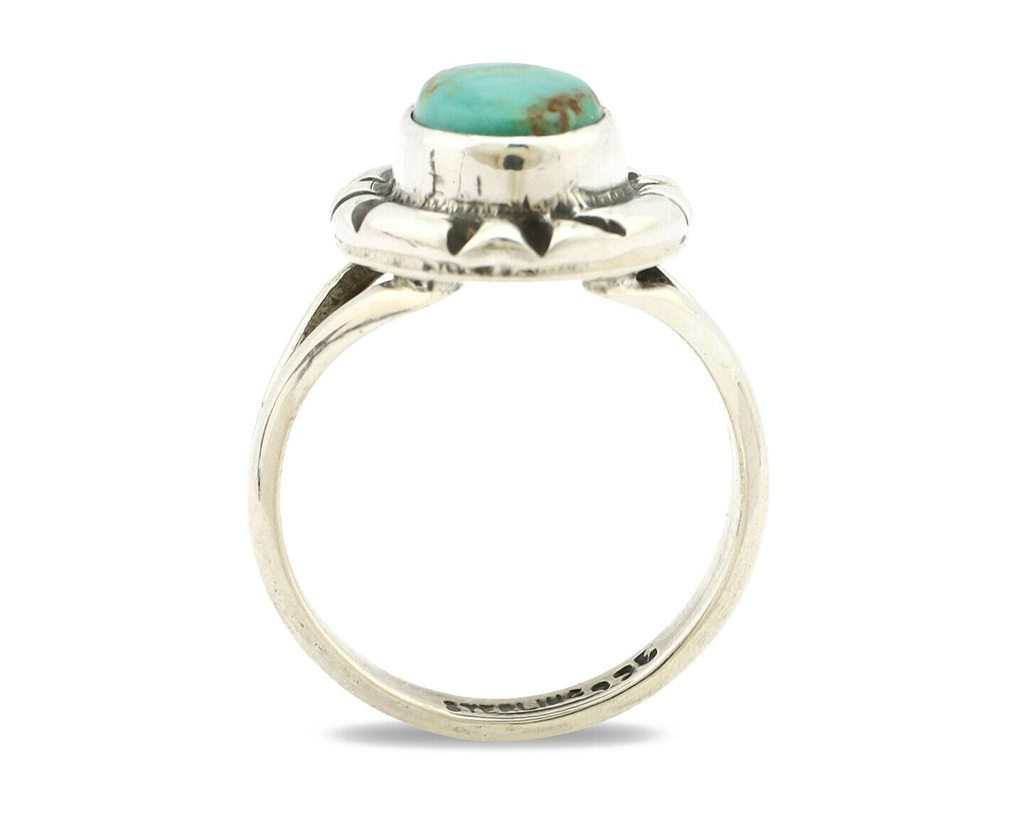 Navajo Ring .925 Silver Kingman Turquoise Artist Signed Gecko C.90's