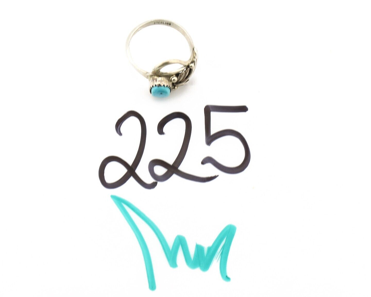 Navajo Ring .925 Silver Sleeping Beauty Turquoise Native Artist Signed C.80's