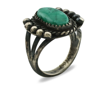 Navajo Ring .925 Silver Green Turquoise Signed Artist FA C.1980's