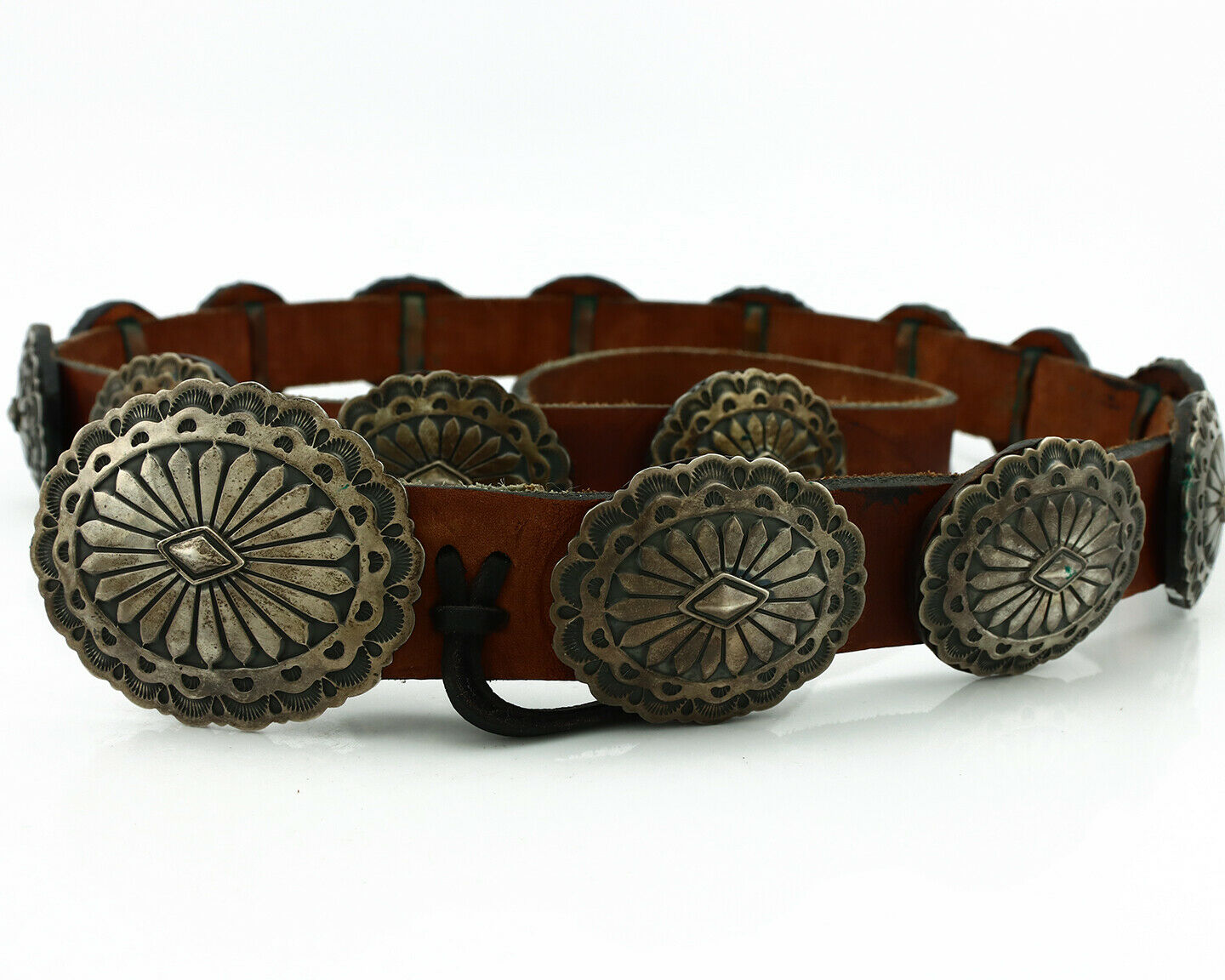 Navajo Concho Belt .925 Silver Hand Stamped Artist Signed Bruce Morgan C.80's