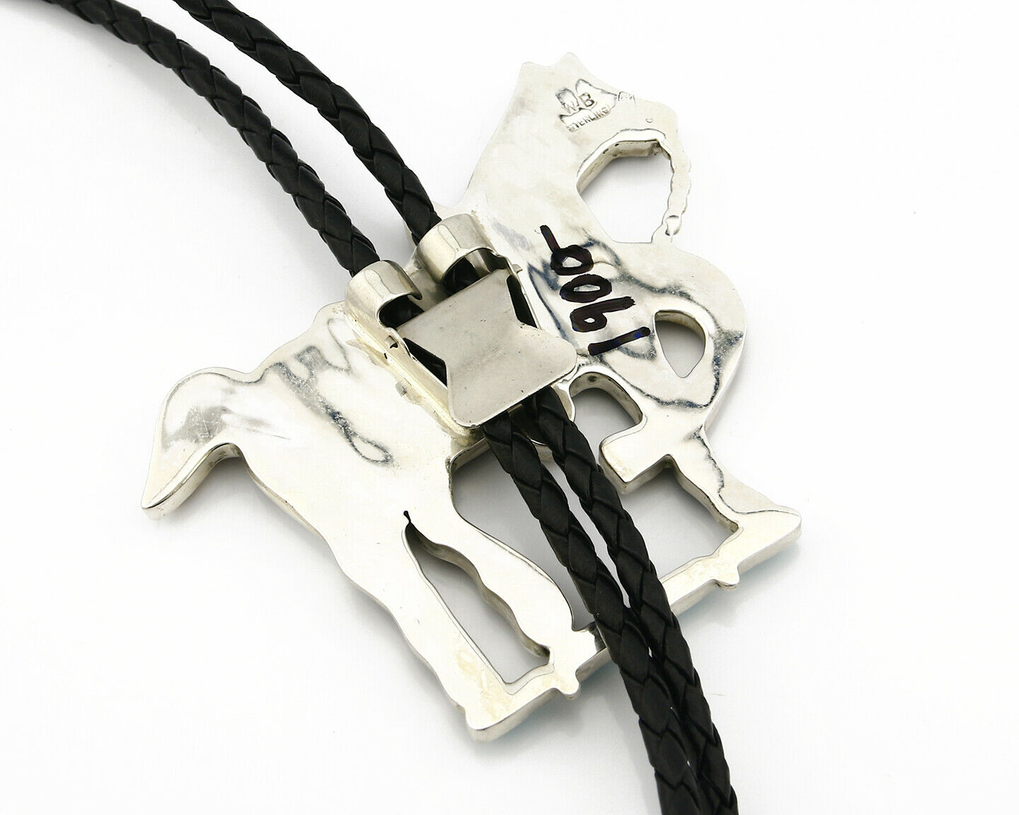 Navajo Bolo Tie .925 Silver Natural Gemstone Signed Artist WB Circa 1980's