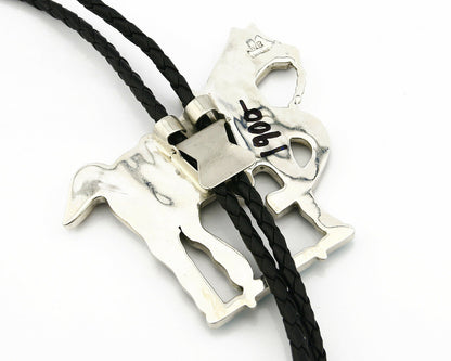 Navajo Bolo Tie .925 Silver Natural Gemstone Signed Artist WB Circa 1980's