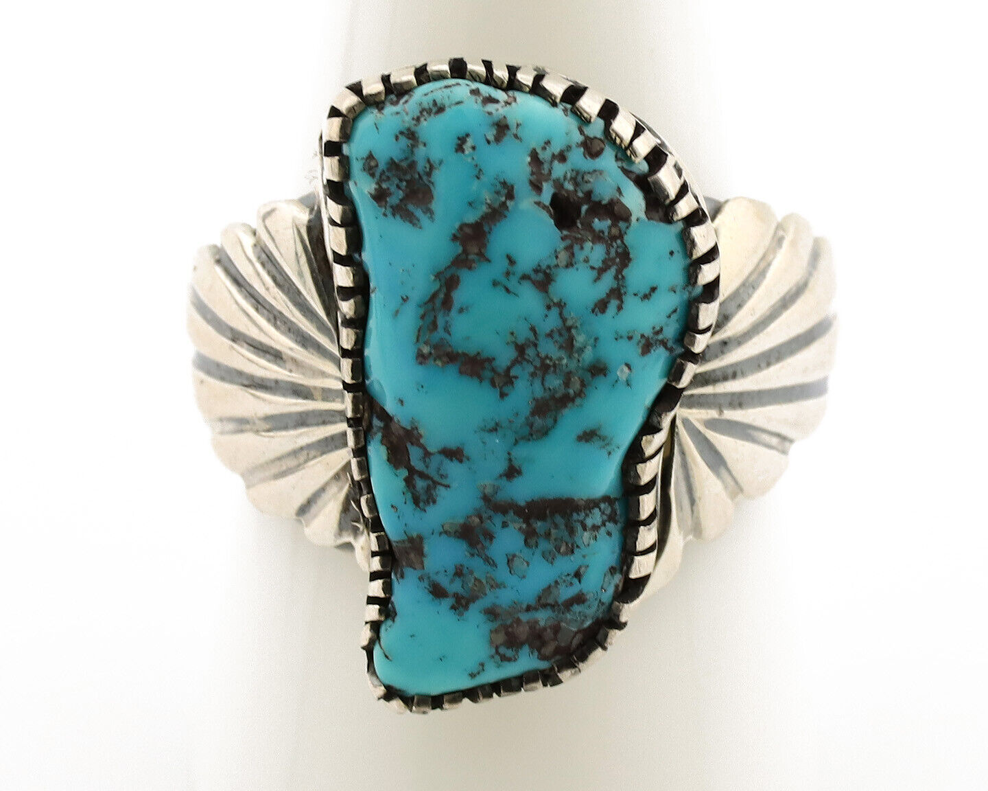 Navajo Ring .925 Silver Sleeping Beauty Turquoise Artist Signed DK C.80's
