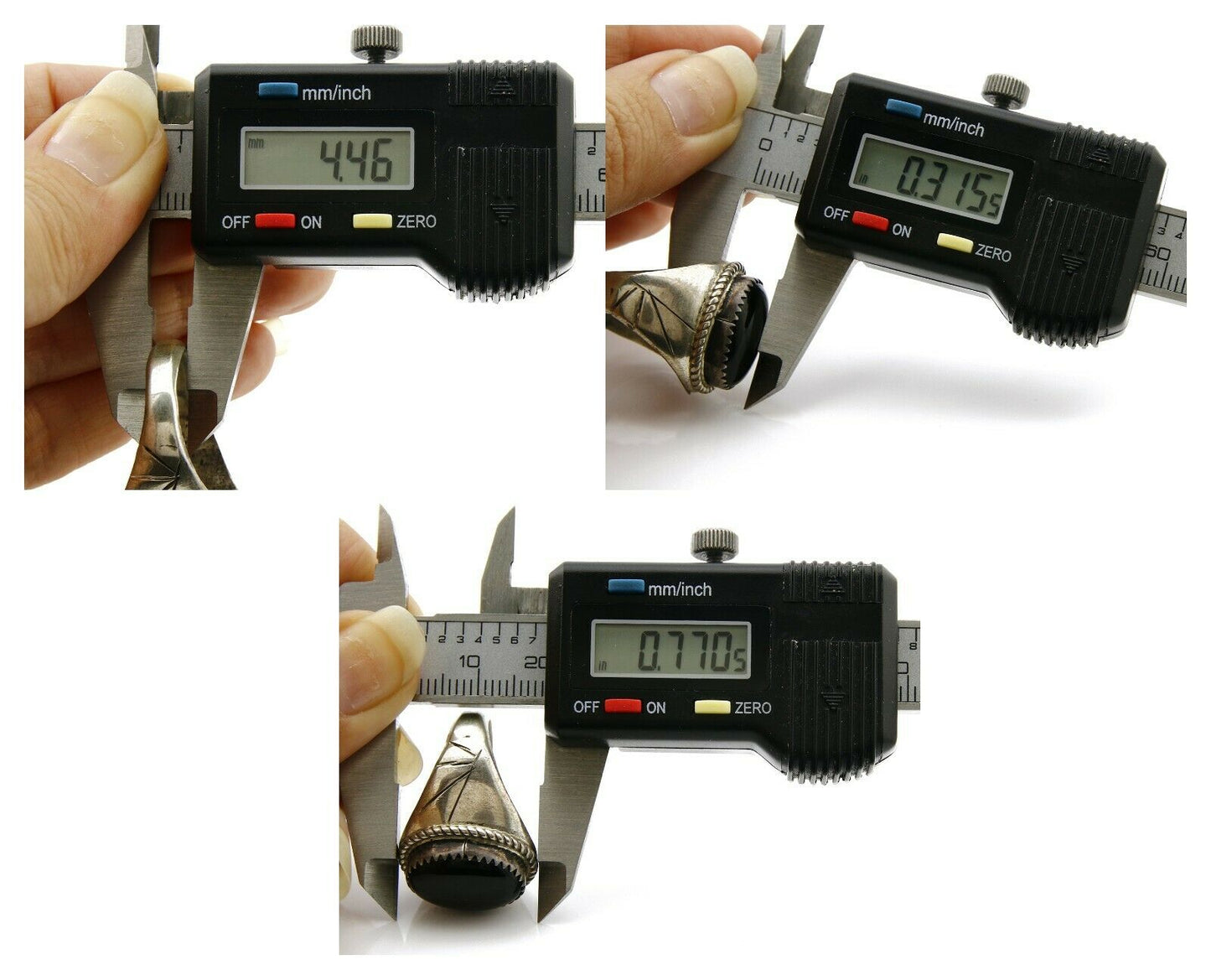 Women's Navajo Ring .925 SOLID Silver Hand Stamped Black Onyx Circa 1980's