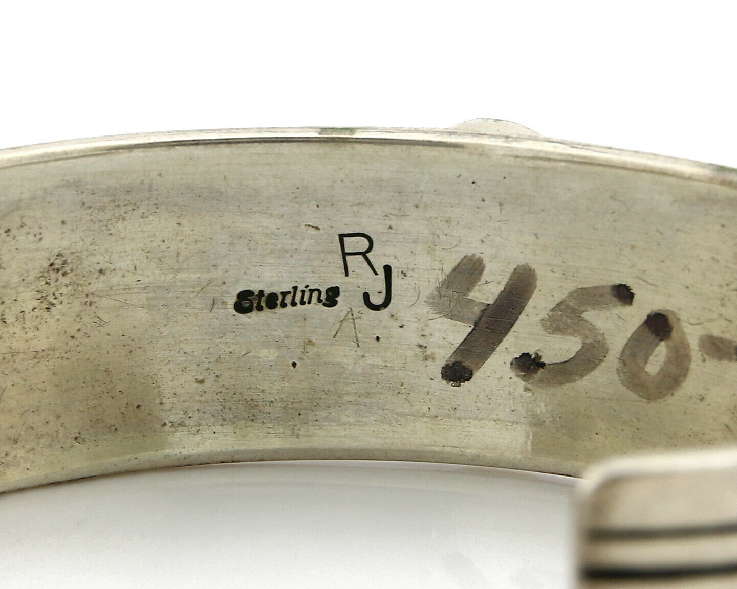 Navajo Bracelet .925 Silver Natural Blue Turquoise Signed RJ C.80's