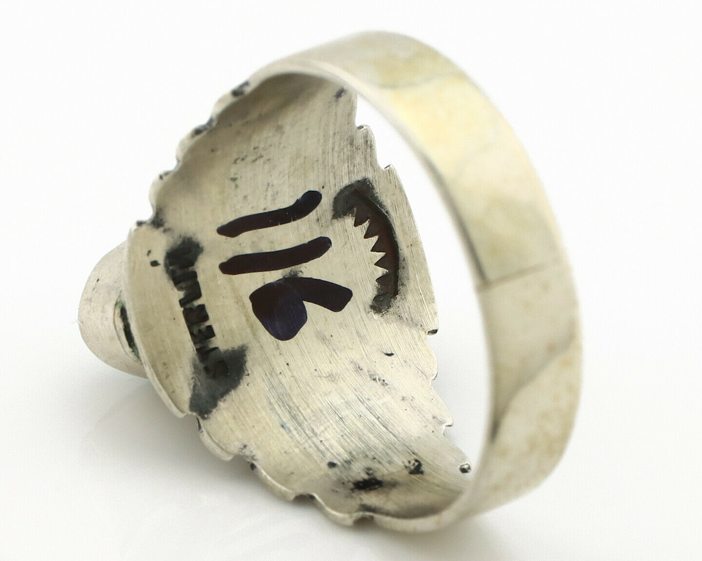 Navajo Ring .925 Silver Kingman Turquoise Artist Signed Apache C.80's