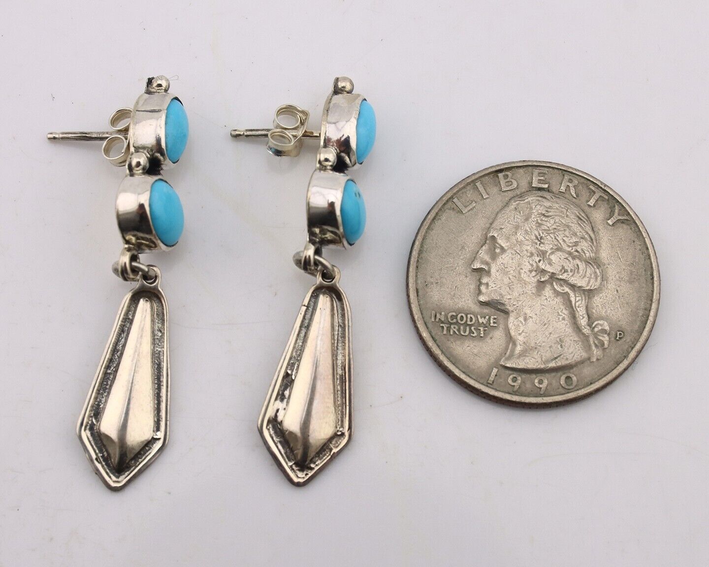 Navajo Earrings 925 Silver Natural Blue Turquoise Native American Earrings C80's