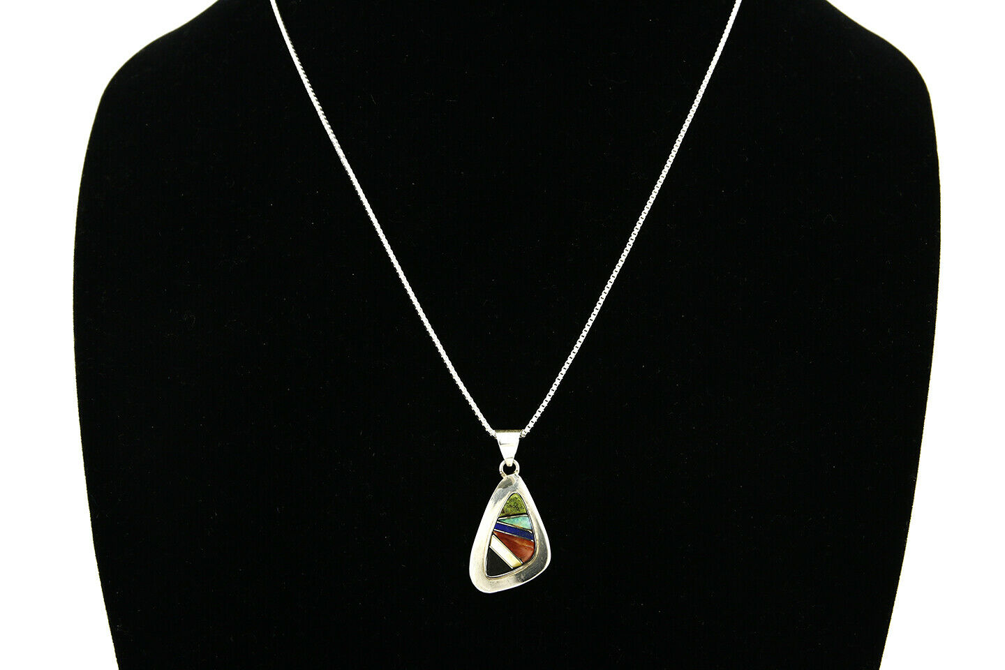 Women's Inlaid Necklace 925 Silver Natural Gemstone Pendant Signed Wayne Etsitty