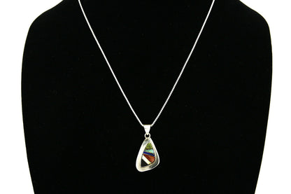 Women's Inlaid Necklace 925 Silver Natural Gemstone Pendant Signed Wayne Etsitty