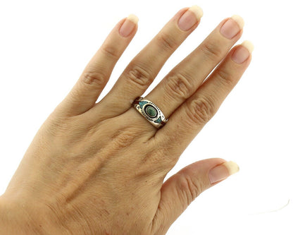Navajo Handmade Ring 925 Silver Blue Turquoise & Coral Native American C.80's