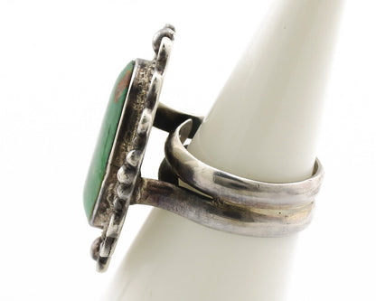 Navajo Ring .925 Silver Green Turquoise Signed By Native C.1980's