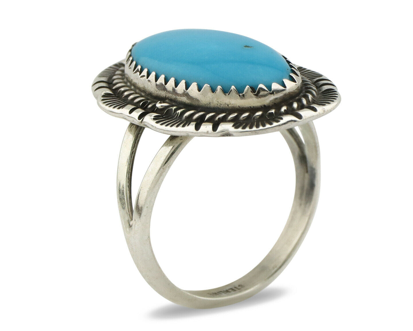 Navajo Ring .925 Silver Turquoise Mountain Signed AB C.80's