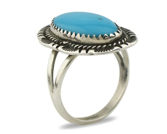 Navajo Ring .925 Silver Turquoise Mountain Signed AB C.80's