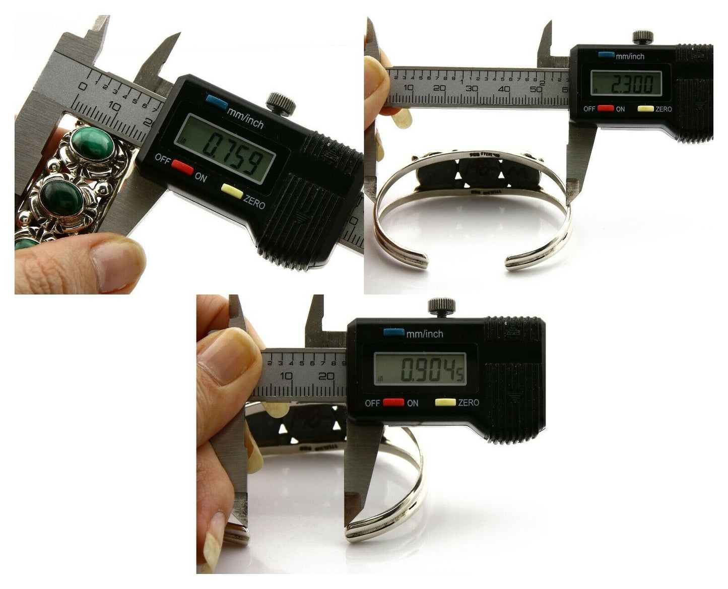 Navajo Bracelet .925 Silver Malachite Gemstones Handmade Native Artist C.80's