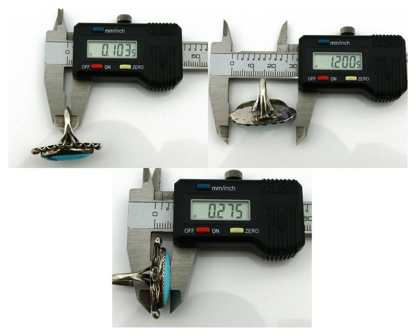 Navajo Ring .925 Silver Natural Blue Turquoise Artist Signed SC C.80's