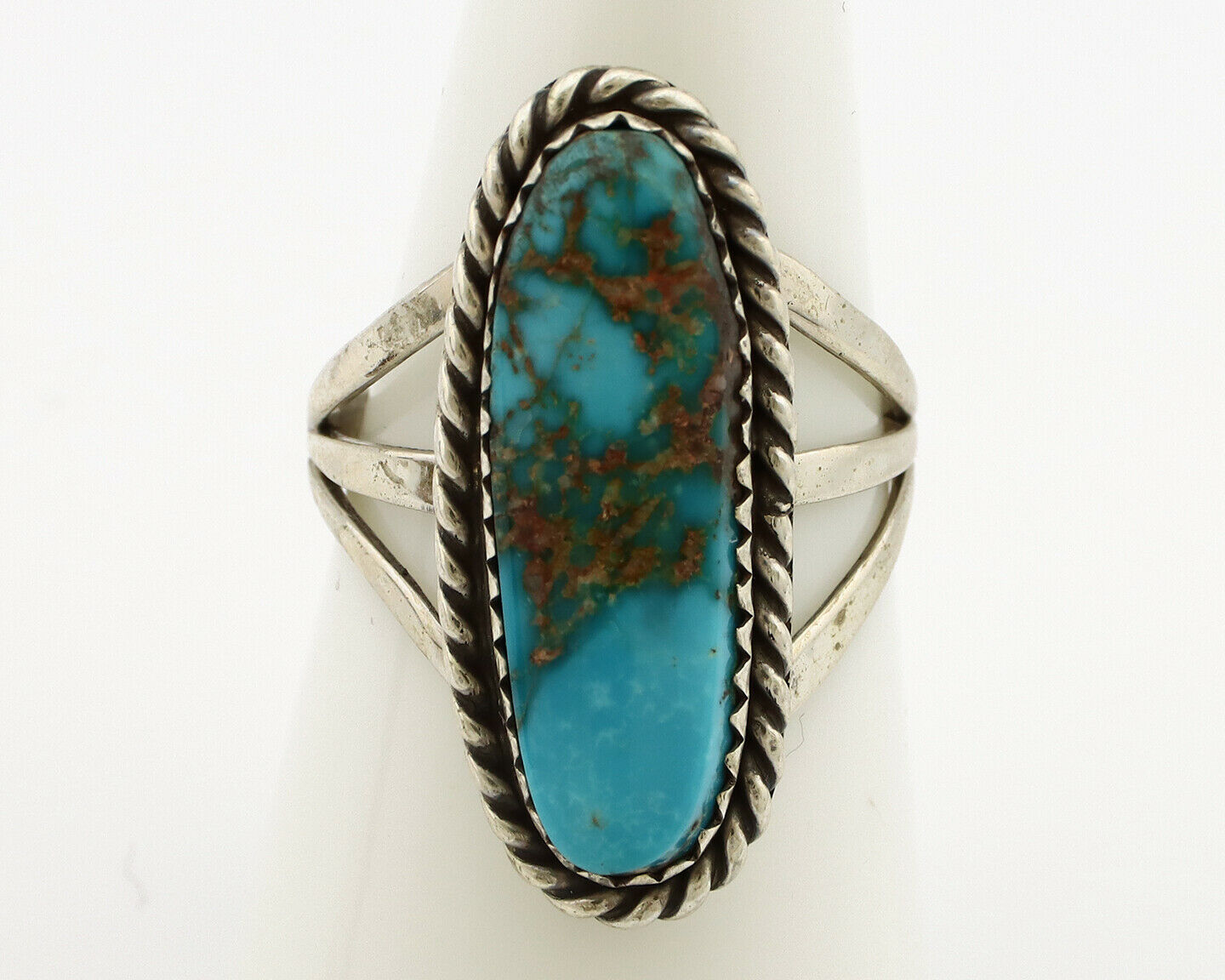 Navajo Ring .925 Silver Kingman Turquoise Artist Signed Gecko C.90's