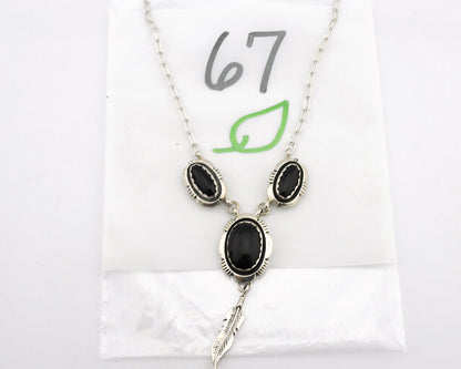 Navajo Necklace 925 Silver Black Onyx Signed Leonard & Marian Nez C.80's