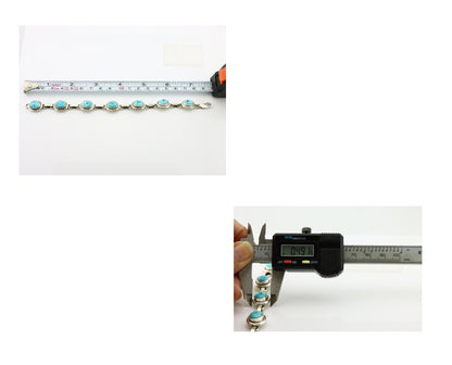 Navajo Link Bracelet .925 Silver Blue Turquoise Native American Artist C.80's