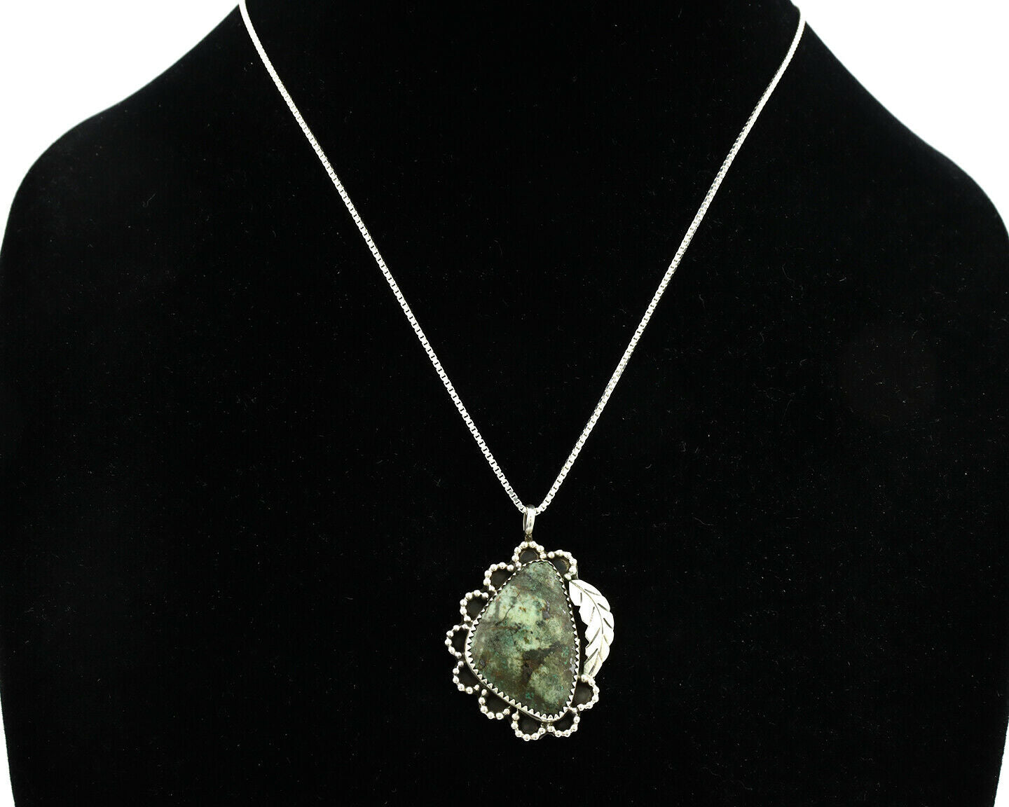 Navajo Necklace .925 Silver Variscite Signed JR C.1980's