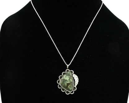 Navajo Necklace .925 Silver Variscite Signed JR C.1980's