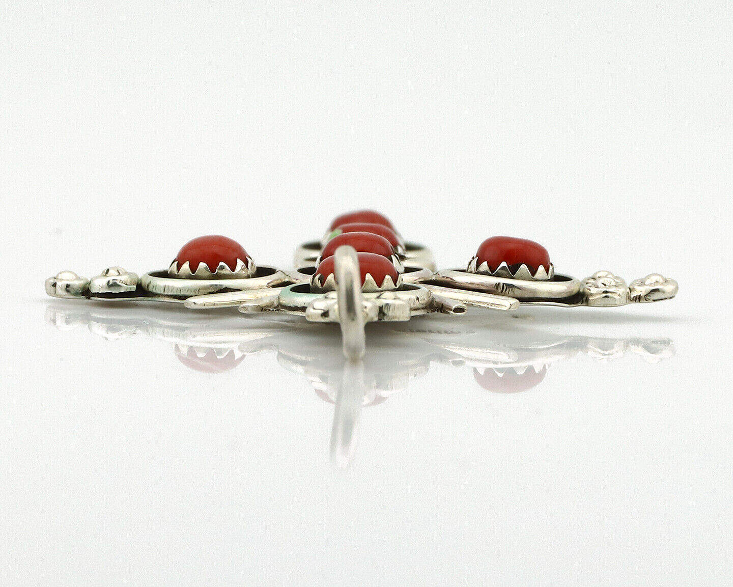 Zuni Handmade Cross Necklace 925 Silver Red Coral Artist Signed NOM? C.80's
