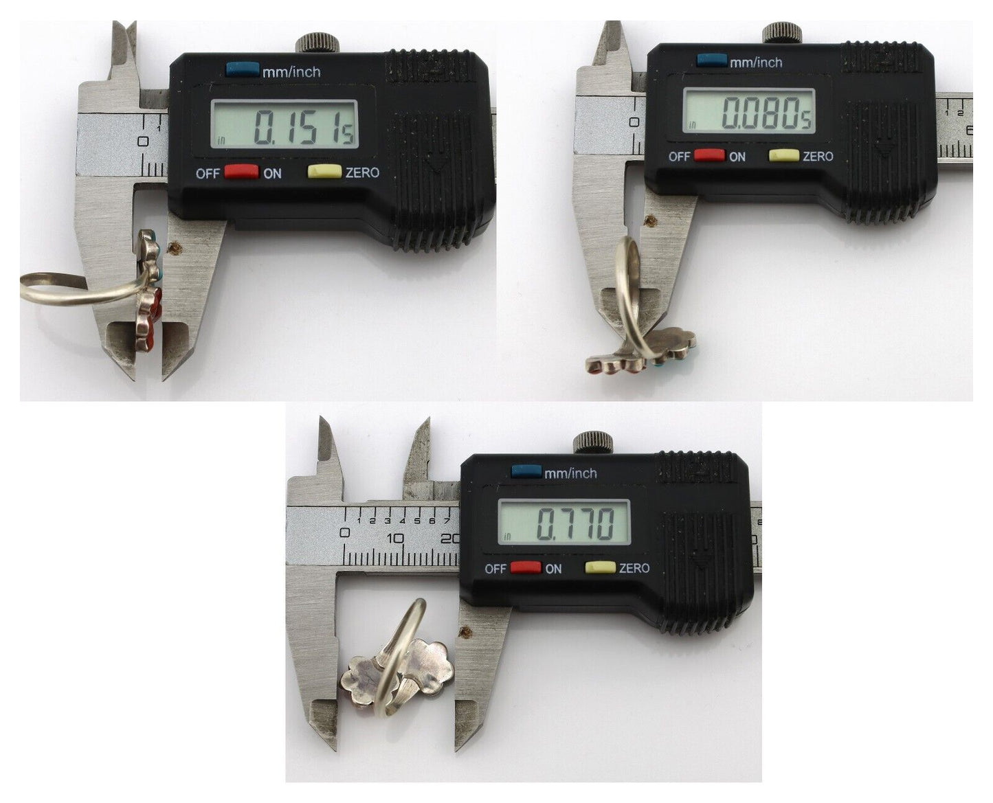 Zuni Flower Ring 925 Silver Turquoise & Coral Native American Artist C.80's