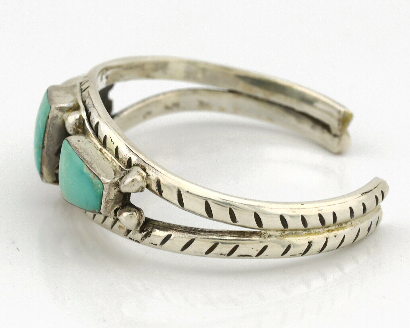 Navajo Bracelet .925 Silver Blue Green Turquoise Artist Signed RC C.80's