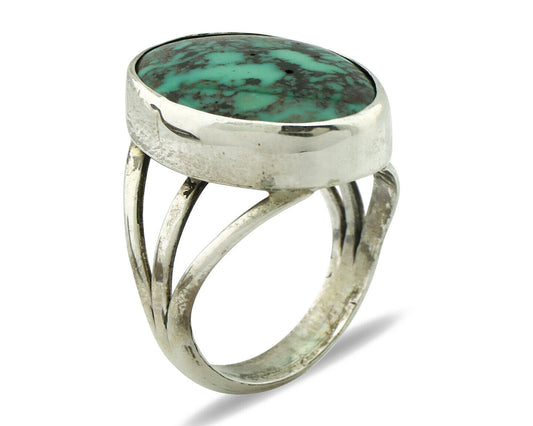 Navajo Ring 925 Silver Black Spiderweb Turquoise Native American Artist C.80's